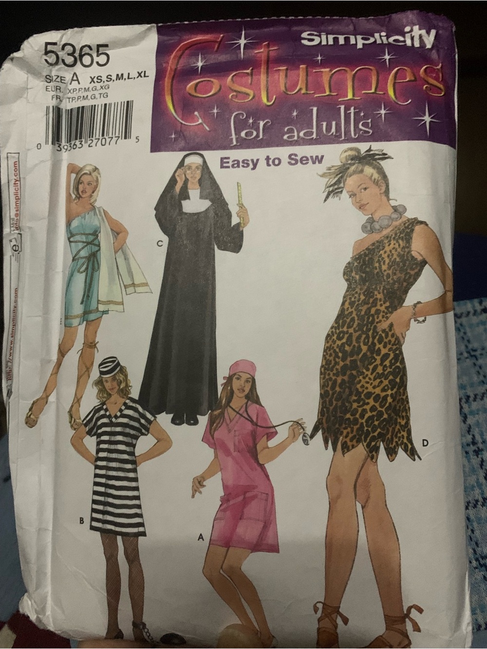 Simplicity Costume Patterns: Nun, Cavewoman, Jailor, Nurse. All sizes